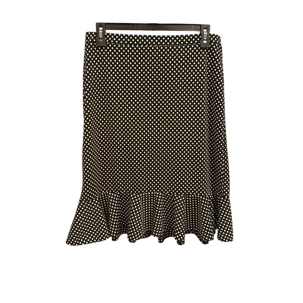 MICHAEL Michael Kors Black and White Polka Dot Pencil Skirt with Ruffle Hem